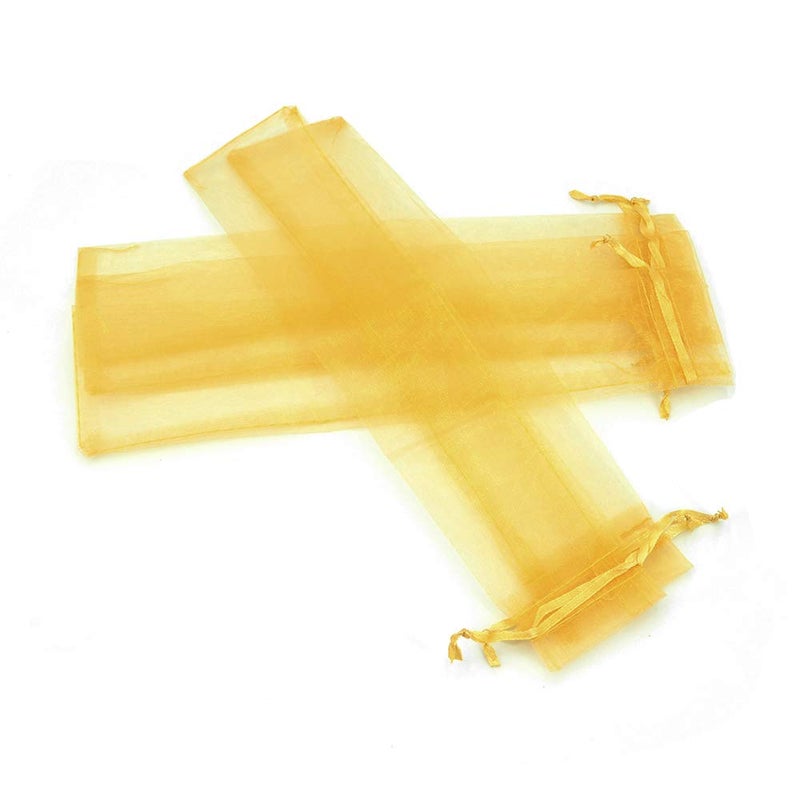 Bezall 50Pcs Golden Organza Hand Fan Bags, 2x10 Inches Folding Fan Drawstring Organza Gift Bag Hand Fan Pouch Party Wedding Favor Bags - Image 3